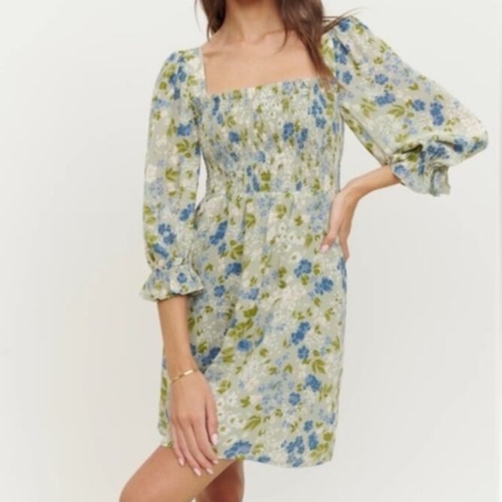 Reformation Floral Midi Dress - Blue and Green